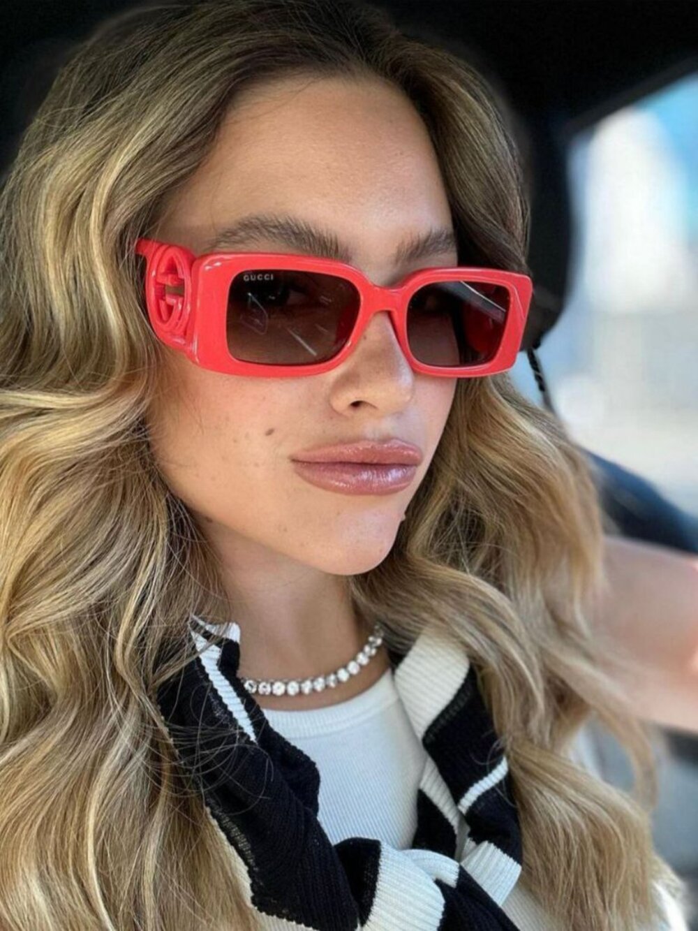 GUCCI GG1325S 005 RED RECTANGLE BROWN GRADIENT SUNGLASSES